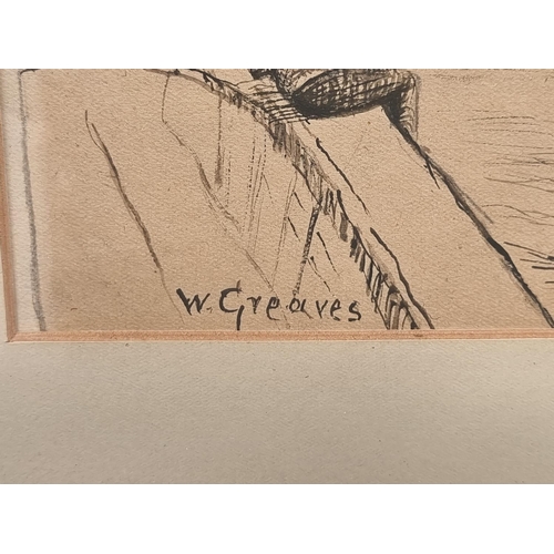 1164 - Walter Greaves, 'Old Battersea Bridge', signed, pen and ink, 18.5 x 24cm.