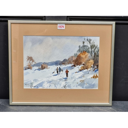 1171 - Edward Wesson, figures in a winter landscape, signed, watercolour, 23.5 x 33cm.