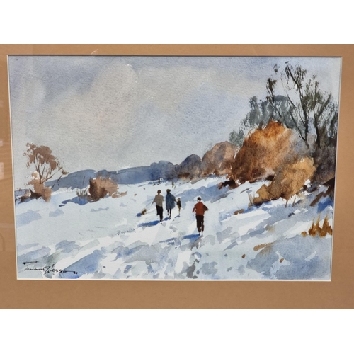 1171 - Edward Wesson, figures in a winter landscape, signed, watercolour, 23.5 x 33cm.