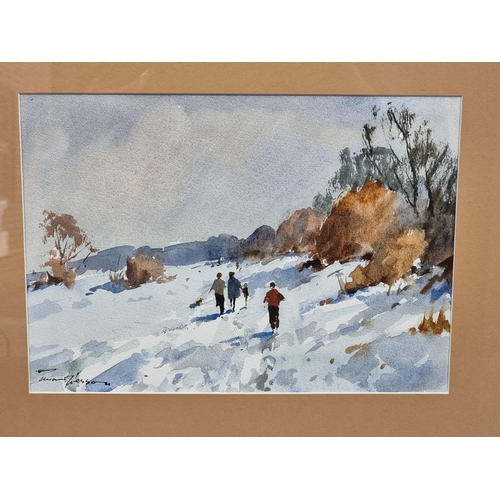 1171 - Edward Wesson, figures in a winter landscape, signed, watercolour, 23.5 x 33cm.