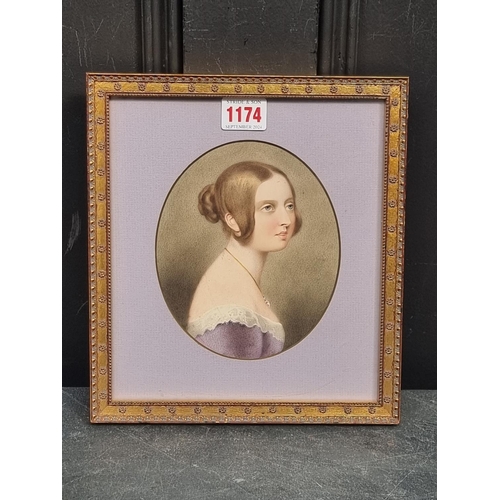 1174 - After Sir William Ross, head and shoulders portrait of Queen Victoria, watercolour, 15.5 x 13cm... 