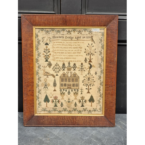 1207 - A good early Victorian needlework verse sampler, inscribed 'Elisabeth Dodge, Aged 14, 1839', 40.5 x ... 