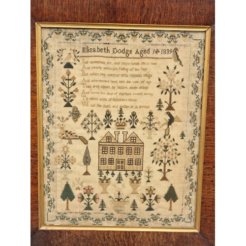 1207 - A good early Victorian needlework verse sampler, inscribed 'Elisabeth Dodge, Aged 14, 1839', 40.5 x ... 