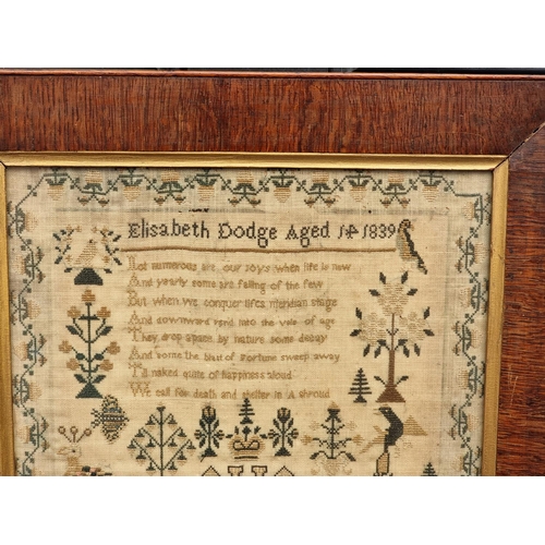 1207 - A good early Victorian needlework verse sampler, inscribed 'Elisabeth Dodge, Aged 14, 1839', 40.5 x ... 