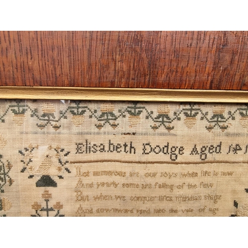 1207 - A good early Victorian needlework verse sampler, inscribed 'Elisabeth Dodge, Aged 14, 1839', 40.5 x ... 