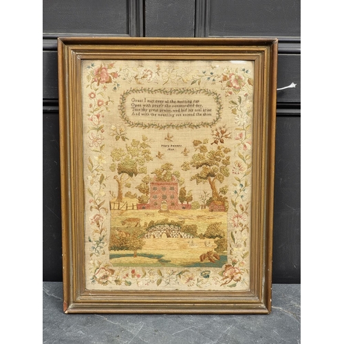 1208 - A good and unusual William IV petit point and stumpwork sampler, inscribed 'Mary Penney, 1829', 45 x... 