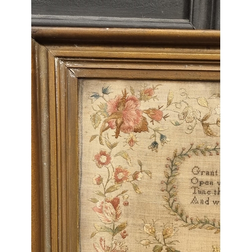 1208 - A good and unusual William IV petit point and stumpwork sampler, inscribed 'Mary Penney, 1829', 45 x... 