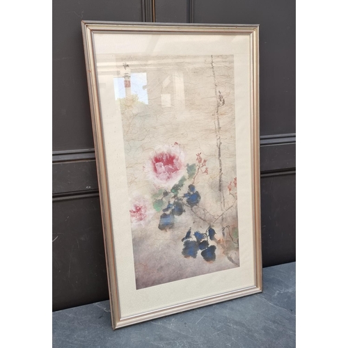 1210 - Chinese School, Peonies, signed, watercolour, 69 x 35.5cm.  