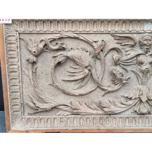 1219 - A Renaissance style relief carved pine panel, 28.5 x 69.5cm. 