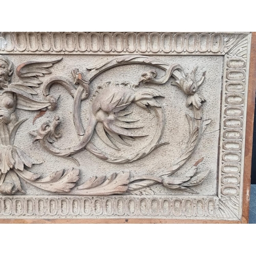 1219 - A Renaissance style relief carved pine panel, 28.5 x 69.5cm. 