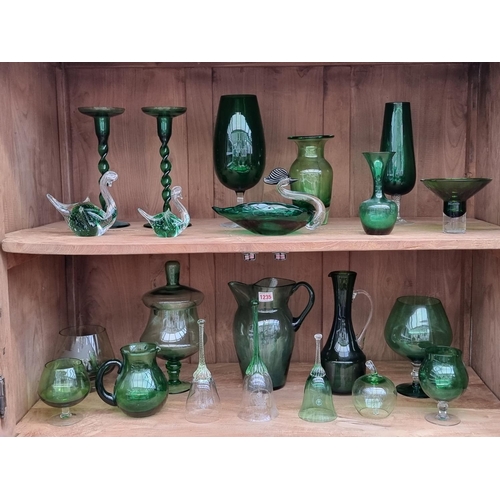 1235 - A collection of green glass, to include Caithness, largest 27.5cm high. (22)