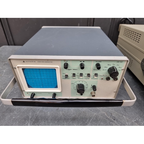 1247 - A Leader 1021 Oscilloscope; together with a similar Advance OS140 example, each with power lead; and... 