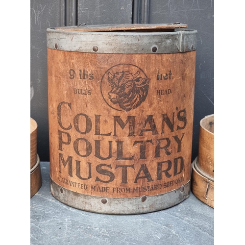 1285 - Advertising: a vintage plywood 'Coleman's Poultry Mustard' box, 25cm high; together with two 'Allins... 