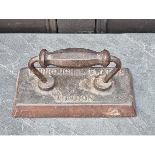 1289 - A Victorian cast iron billiard table iron, by 'Burroughes & Watts, London', 25.5cm wide.... 