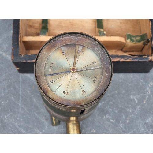 1294 - An interesting late 19th/early 20th century French lacquered brass vineyard setter's compass, in ebo... 