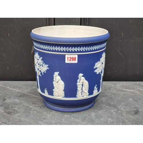 1298 - A late Victorian blue Jasperware jardiniere, 22.5cm high x 23cm diameter. 