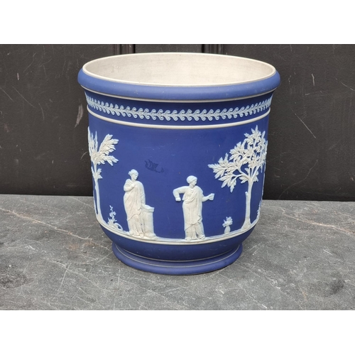 1298 - A late Victorian blue Jasperware jardiniere, 22.5cm high x 23cm diameter. 