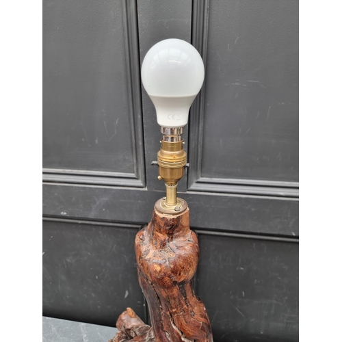 1335 - A large root wood table lamp, height excluding fitting 60cm. 