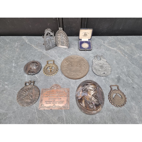 1339 - An interesting group of plaques, medals and horse brasses, to include an 1851 Great Exhibition taxid... 