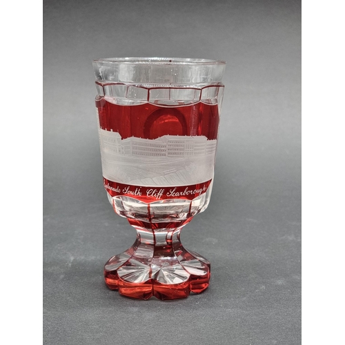 1379 - A good 19th century Bohemian ruby flashed and cut glass goblet & cover, 29.5cm high; together wi... 