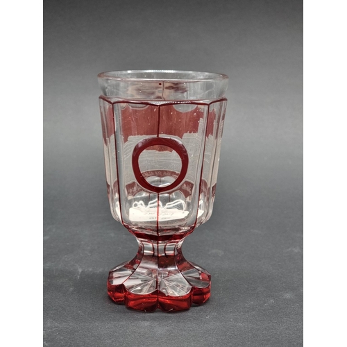 1379 - A good 19th century Bohemian ruby flashed and cut glass goblet & cover, 29.5cm high; together wi... 