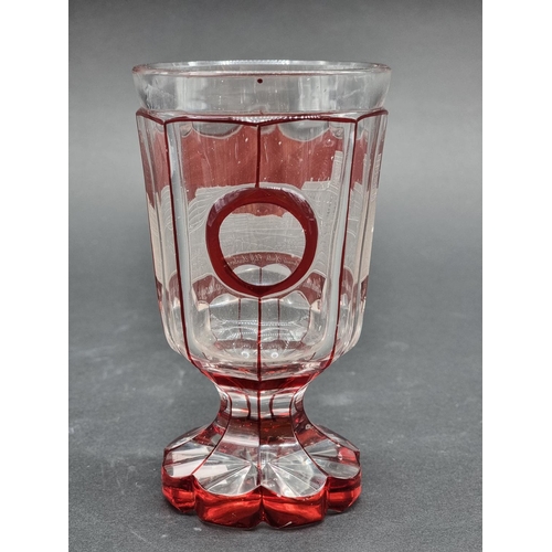 1379 - A good 19th century Bohemian ruby flashed and cut glass goblet & cover, 29.5cm high; together wi... 