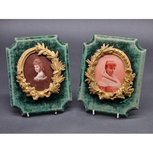 1382 - A near pair of 19th century French enamel portrait plaques, one inscribed 'Cte De Roydeville, 1889',... 