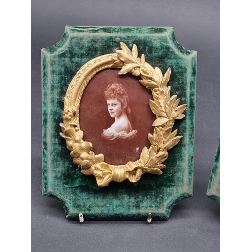 1382 - A near pair of 19th century French enamel portrait plaques, one inscribed 'Cte De Roydeville, 1889',... 