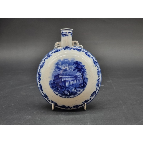 1390 - A rare 1851 Great Exhibition blue and white pottery hand warmer, inscribed 'at coombs', 18cm high, (... 