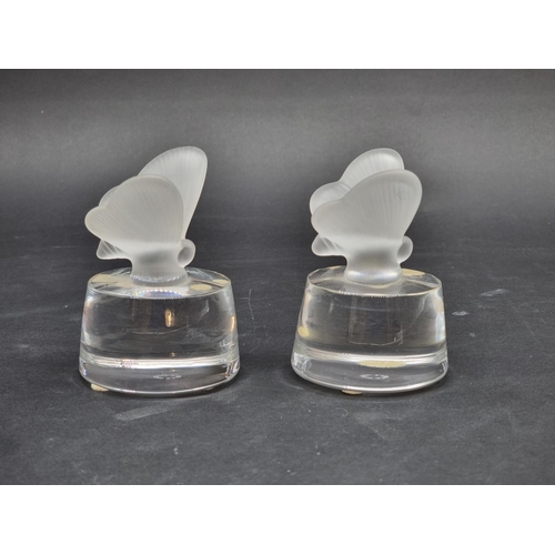 1392 - Two 'Cristallerie Royale De Champagne' clear and frosted glass butterfly paperweights, 10cm high. (2... 