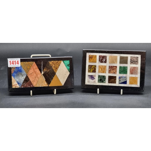 1414 - Two small specimen marble panels, each with geometric decoration, largest 10.5 x 17cm.... 