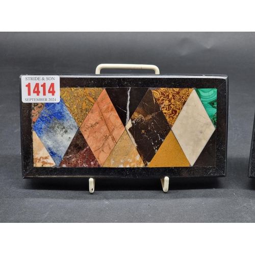 1414 - Two small specimen marble panels, each with geometric decoration, largest 10.5 x 17cm.... 