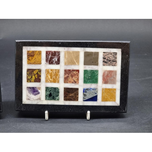 1414 - Two small specimen marble panels, each with geometric decoration, largest 10.5 x 17cm.... 