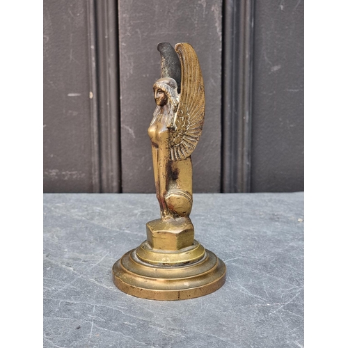 1426 - Automobilia: a vintage bronze sphinx car mascot, 15.5cm high.