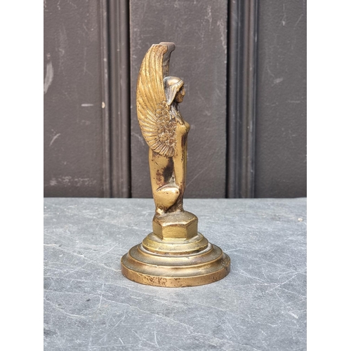 1426 - Automobilia: a vintage bronze sphinx car mascot, 15.5cm high.