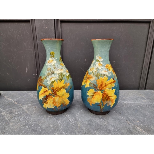 1439 - An unusual pair of Victorian Doulton Lambeth Impasto vases, by Rosa Keen, 27cm high. (2)... 