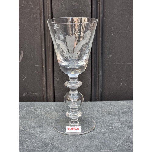 1454 - A limited edition 1981 Royal Wedding glass goblet, signed 'John Finnie' and numbered 1/25, 22.5cm hi... 