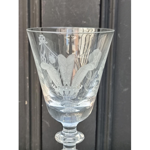 1454 - A limited edition 1981 Royal Wedding glass goblet, signed 'John Finnie' and numbered 1/25, 22.5cm hi... 