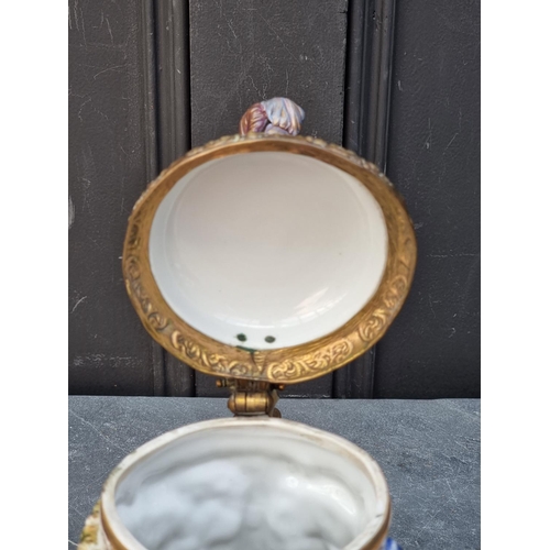 1458 - A Dresden porcelain tankard, with gilt brass mounts, 25cm high. 