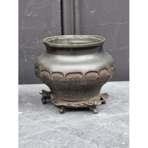 1459 - A Japanese bronze drip vase, probably Meiji, 8.5cm high; together with a similar bat vase, sign... 