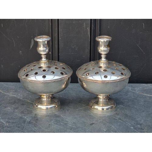 1462 - A pair of Christian Dior electroplated pot pouri candlesticks. 