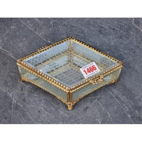 1466 - An old brass and glass lozenge form casket, 21cm wide. 