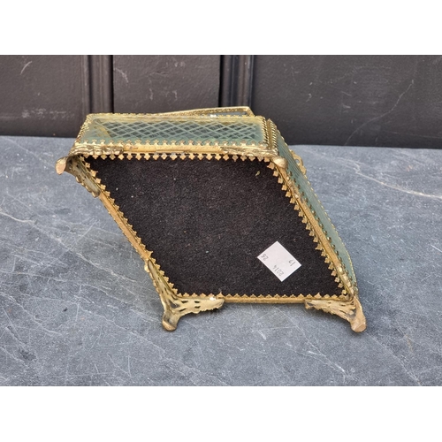 1466 - An old brass and glass lozenge form casket, 21cm wide. 