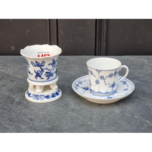 1467 - A small Meissen blue and white vase, 8.5cm high; together with a Royal Copenhagen cup and saucer. (2... 