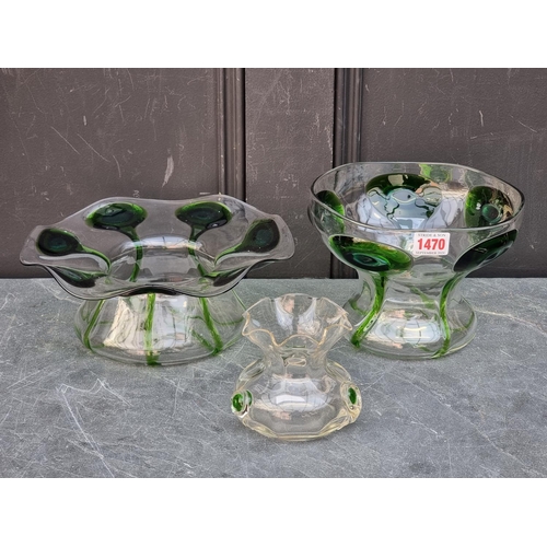 1470 - Three Stuart & Sons 'Cairngorm' pattern glass vases, largest 15cm high. (3)