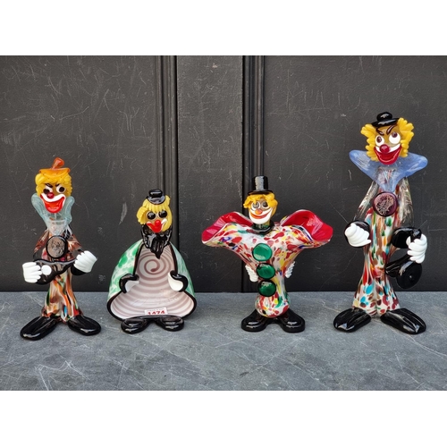 1474 - Four Murano glass clowns, largest 29cm high.