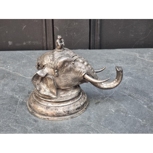 1482 - An early 20th century electroplated novelty Indian Elephant's head inkwell, by Mappin & Webb, 13... 