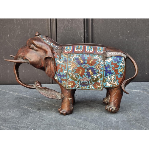 1483 - A Chinese bronze and cloisonne enamel Elephant, seal mark to base, 35.5cm long.