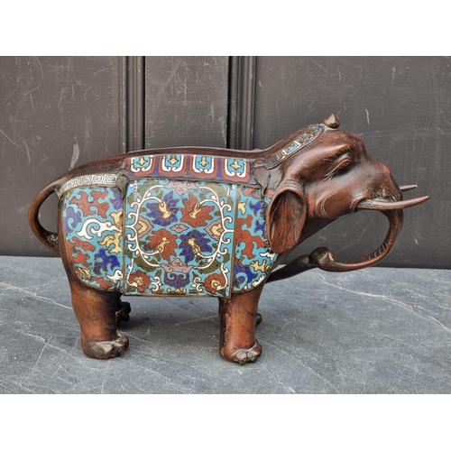 1483 - A Chinese bronze and cloisonne enamel Elephant, seal mark to base, 35.5cm long.