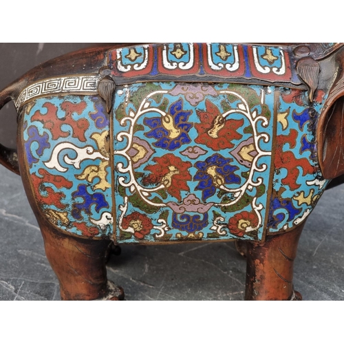 1483 - A Chinese bronze and cloisonne enamel Elephant, seal mark to base, 35.5cm long.